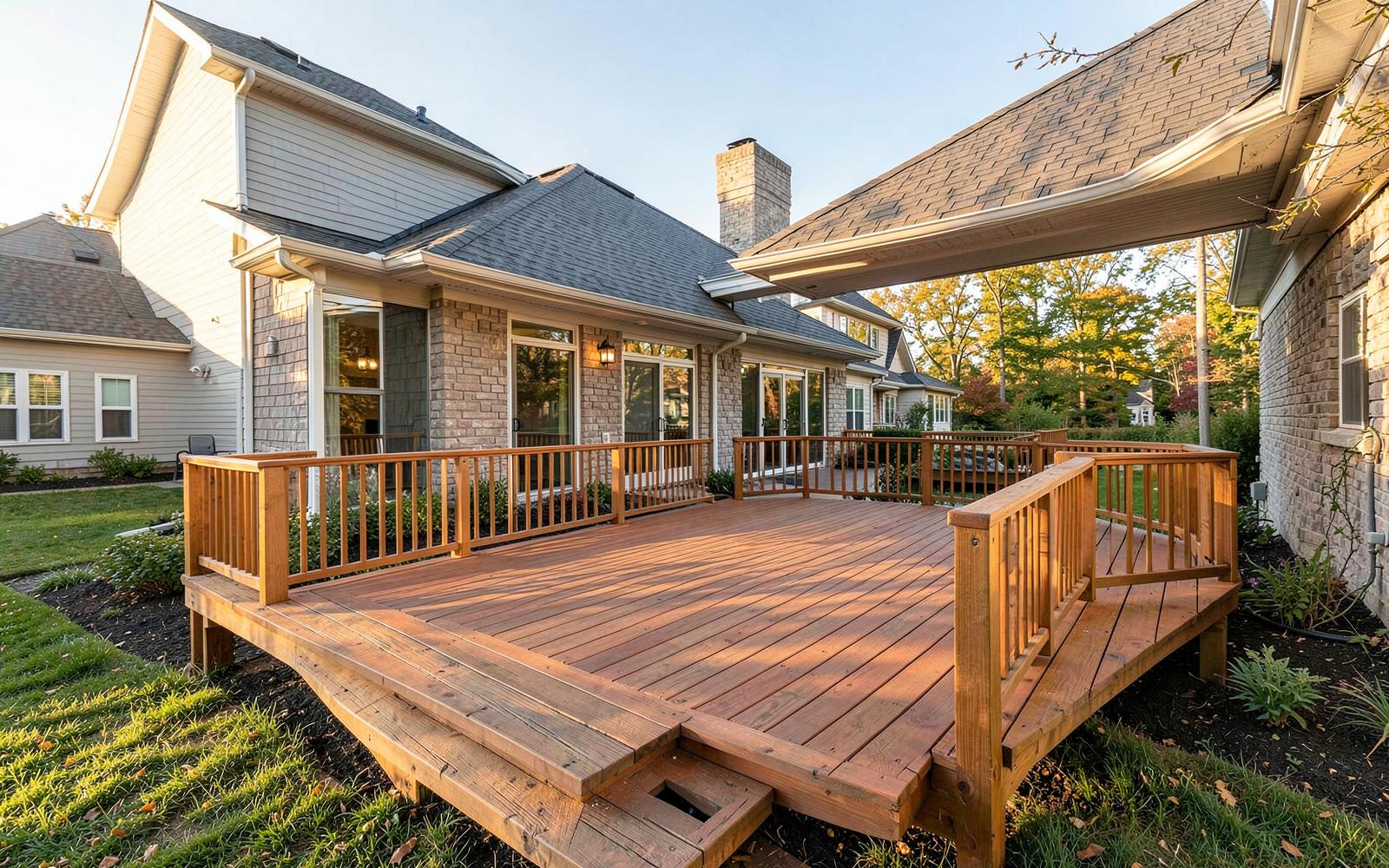 Newly built wooden deck on a home by Braswell Home Improvements